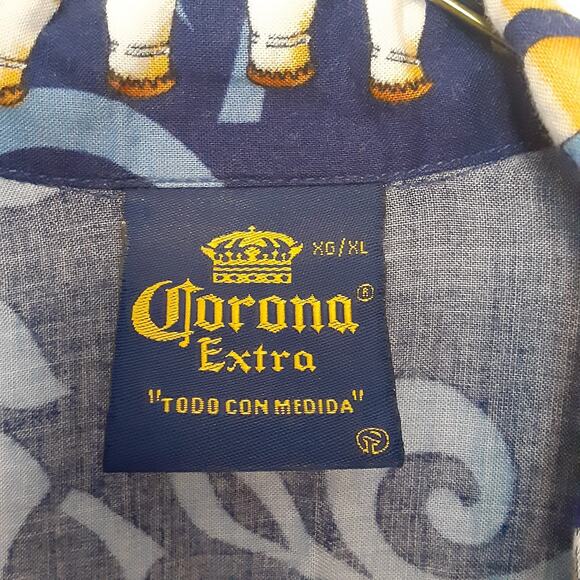 Corona Extra Shirt Mens XL Blue Short Sleeve Button Up Mexican Classiccore - Picture 4 of 8